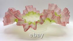 10 Antique Bohemian Victorian Green / Pink Threaded Art Glass Brides Bowl