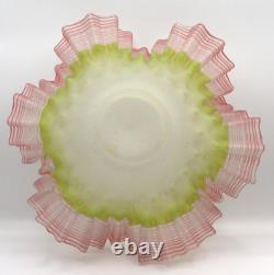 10 Antique Bohemian Victorian Green / Pink Threaded Art Glass Brides Bowl