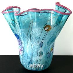 10 Paul Allen Counts Art Glass Vase Ocean Floor Pink Rim Millefiori Murano