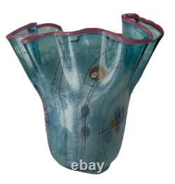 10 Paul Allen Counts Art Glass Vase Ocean Floor Pink Rim Millefiori Murano