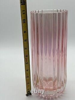 11 Iridescent Pink Art Glass Vase Heavy