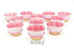 11 LCT Louis Comfort Tiffany Art Glass Pastel Pink Footed Bowls, Signed
