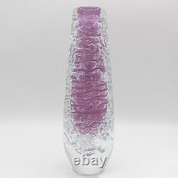 12.5 Vintage Czech Art Glass Pink Whirlpool Bud Vase by Frantisek Vízner