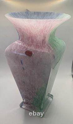 13 Murano Art Glass Vase Square Base Pink Green Blue Spatter Italy Label
