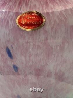 13 Murano Art Glass Vase Square Base Pink Green Blue Spatter Italy Label