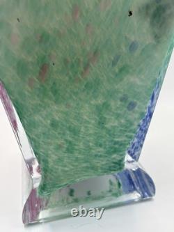 13 Murano Art Glass Vase Square Base Pink Green Blue Spatter Italy Label