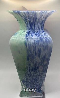13 Murano Art Glass Vase Square Base Pink Green Blue Spatter Italy Label