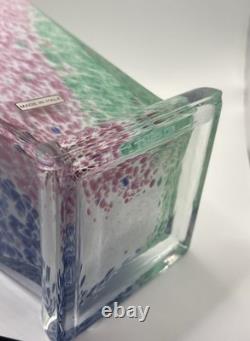 13 Murano Art Glass Vase Square Base Pink Green Blue Spatter Italy Label
