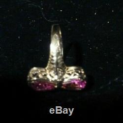 14K ART DECO Filigree White Gold WG Pink Glass Vintage Ring Size 5 1/4