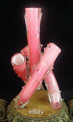 1899 Documented Antique French Legras Art Nouveau Pink Cased Glass Thorn Vase