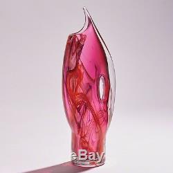 18 Tall Swordfish Vase Thick Hand Blown Glass Pink Red Swirls Hole-like Handle