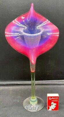 1900 Art Nouveau Hand Made Jack In The Pulpit Pink Vaseline & Uranium Glass Vase