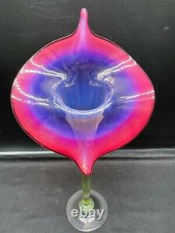 1900 Art Nouveau Hand Made Jack In The Pulpit Pink Vaseline & Uranium Glass Vase