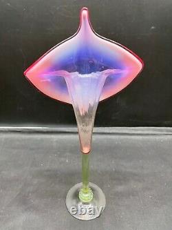 1900 Art Nouveau Hand Made Jack In The Pulpit Pink Vaseline & Uranium Glass Vase