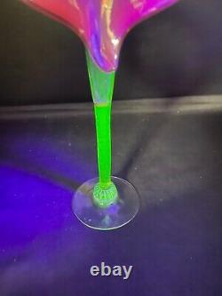 1900 Art Nouveau Hand Made Jack In The Pulpit Pink Vaseline & Uranium Glass Vase