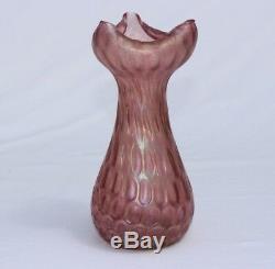 1900 Art Nouveau Rindskopf Honeycomb Iridescent Plum Pink Art Glass Vase KRALIK