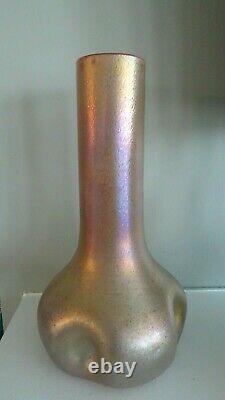 1910 Large KRALIK Art Glass Bohemian Pink Cased GOLD GLATT SILBERIRIS PINCH VASE