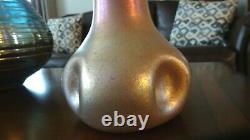 1910 Large KRALIK Art Glass Bohemian Pink Cased GOLD GLATT SILBERIRIS PINCH VASE