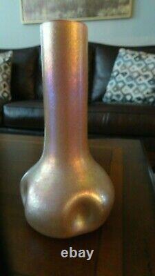 1910 Large KRALIK Art Glass Bohemian Pink Cased GOLD GLATT SILBERIRIS PINCH VASE