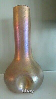 1910 Large KRALIK Art Glass Bohemian Pink Cased GOLD GLATT SILBERIRIS PINCH VASE