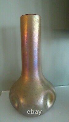 1910 Large KRALIK Art Glass Bohemian Pink Cased GOLD GLATT SILBERIRIS PINCH VASE