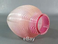 1920 Antique Bohemian Loetz Art Glass Drape Pattern Threading Pink Vase Pontil