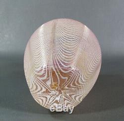 1920 Antique Bohemian Loetz Art Glass Drape Pattern Threading Pink Vase Pontil