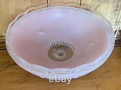 1920s Bowl Light Shade Ceiling Fixture Frosted Pink Art Deco Pressed Glass 10.5