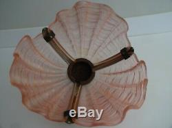 1930 Art Deco Chrome Pink Glass Odeon Style Clam Shell Ceiling Light Shade
