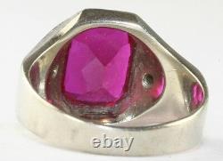 1930's Art Deco Mens Hand Wrought Hammered 14k Gold Diamond Red Pinky Ring Sz 6