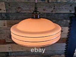 1930's Art Deco Pink Gold Stripes Odeon Ufo Ceiling Glass Light Shade Flycatcher