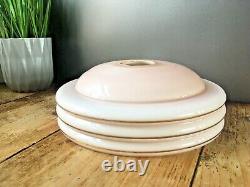 1930's Art Deco Pink Gold Stripes Odeon Ufo Ceiling Glass Light Shade Flycatcher