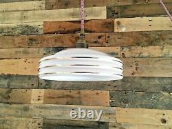 1930's Art Deco Pink Gold Stripes Odeon Ufo Ceiling Glass Light Shade Flycatcher