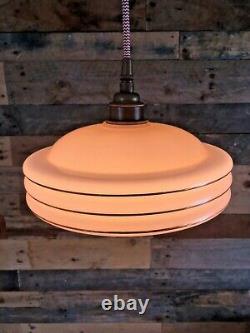 1930's Art Deco Pink Gold Stripes Odeon Ufo Ceiling Glass Light Shade Flycatcher