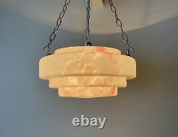 1930's Art Deco Stepped Glass Plafonnier Ceiling Light With Pink Marbling