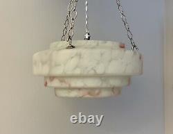 1930's Art Deco Stepped Glass Plafonnier Ceiling Light With Pink Marbling
