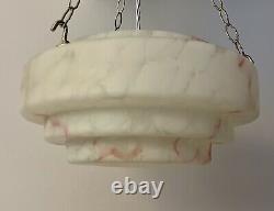 1930's Art Deco Stepped Glass Plafonnier Ceiling Light With Pink Marbling