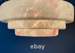 1930's Art Deco Stepped Glass Plafonnier Ceiling Light With Pink Marbling