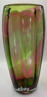 1930's Steven & Williams Large Royal Brierly Pink/Green Rainbow Glass Vase