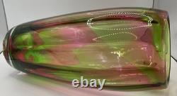 1930's Steven & Williams Large Royal Brierly Pink/Green Rainbow Glass Vase
