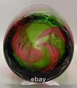 1930's Steven & Williams Large Royal Brierly Pink/Green Rainbow Glass Vase