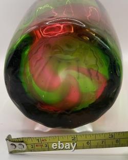 1930's Steven & Williams Large Royal Brierly Pink/Green Rainbow Glass Vase