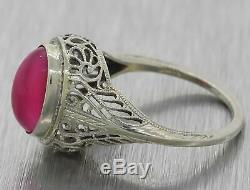 1930s Antique Art Deco Estate 20k White Gold Pink Glass Cocktail Ring A8