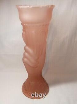 1930s Art Deco Pale Pink Frosted Glass Statue Of Liberty Hand Olympic Torch Vase