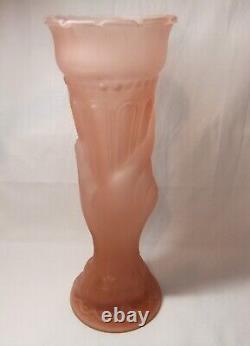 1930s Art Deco Pale Pink Frosted Glass Statue Of Liberty Hand Olympic Torch Vase