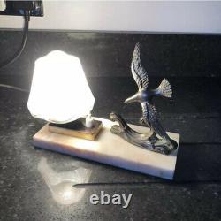 1930s Marble Table Lamp Seagull Statue French Art Deco Pink Glass Light Onyx Old