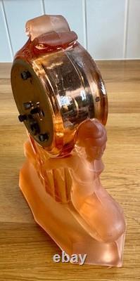 1930s pressed-glass rose-pink Art Deco clock