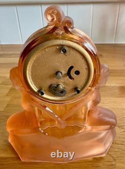 1930s pressed-glass rose-pink Art Deco clock