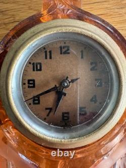 1930s pressed-glass rose-pink Art Deco clock