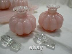 1940 Vintage Fenton Peach Pink Melon Vanity Set, Vase, Pitcher, Perfume and TRAY